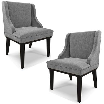 Kit 2 Poltronas Decorativas Base Fixa De Madeira Firenze Linho Grafite/preto G19 - Gran Belo