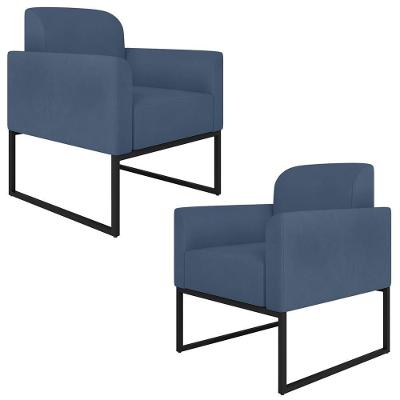 Kit 2 Poltronas Decorativas Isabella Base Industrial Suede Azul Marinho/preto G19
