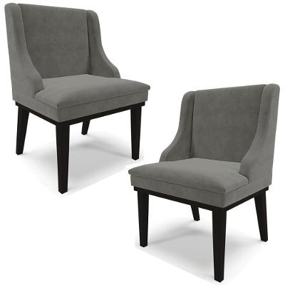 Kit 2 Poltronas Decorativas Base Fixa De Madeira Firenze Suede Grafite/preto G19 - Gran Belo