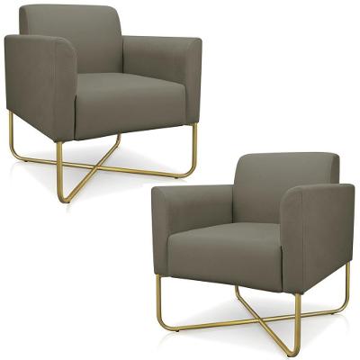 Kit 2 Poltronas Decorativas Isabella Base X Suede Nude/dourado G19 - Gran Belo