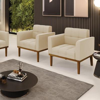Kit 2 Poltronas Decorativas Karen Pés Fixo Em Madeira Castanho Suede Bege G19 - Gran Belo
