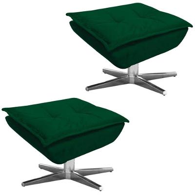 Kit 2 Puff's Decorativos Base Giratória Cromada Charger Suede Verde G19 - Gran Belo