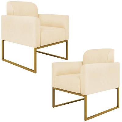 Kit 2 Poltronas Decorativas Isabella Base Industrial Suede Bege/dourado G19