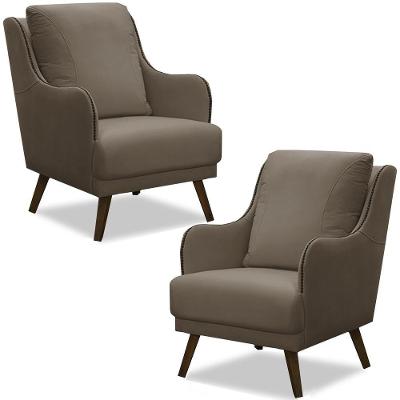 Kit 2 Poltronas Decorativas Catar Com Tachas Suede Cinza G33 - Gran Belo