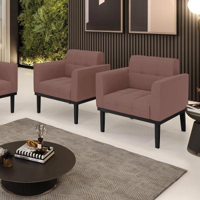 Kit 2 Poltronas Decorativas Karen Pés Fixo Em Madeira Preto Veludo Rose G19 - Gran Belo