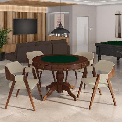 Mesa De Jogos Carteado Bellagio Tampo Reversível Verde E 4 Cadeiras Madeira Poker Base Estrela Linho Offwhite/imbuia