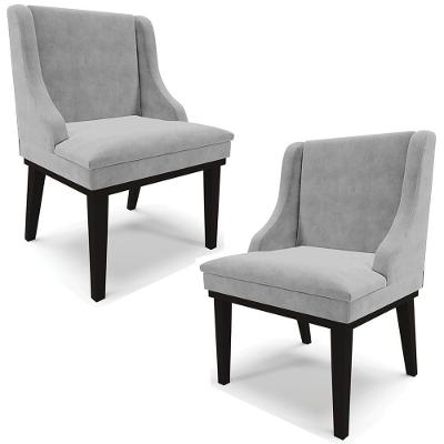 Kit 2 Poltronas Decorativas Base Fixa De Madeira Firenze Suede Cinza/preto G19 - Gran Belo