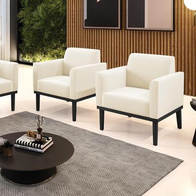 Kit 2 Poltronas Decorativas Isabella Pés Fixo Em Madeira Preto Veludo Bege G19 - Gran Belo