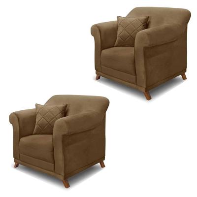 Kit 2 Poltronas Decorativas Com 2 Almofadas Armstrong Suede Caramelo G63 - Gran Belo