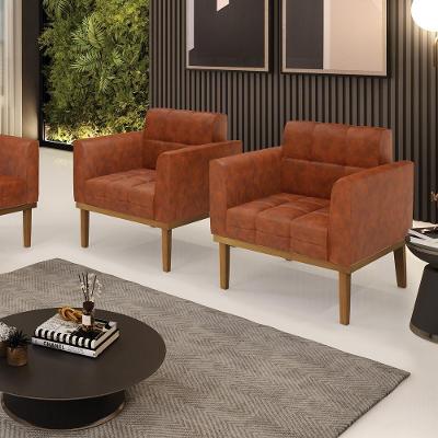 Kit 2 Poltronas Decorativas Karen Pés Fixo Em Madeira Castanho Pu Nozes G19 - Gran Belo