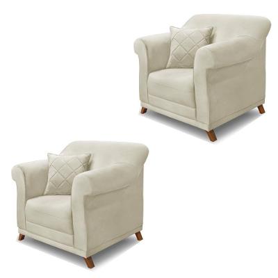 Kit 2 Poltronas Decorativas Com 2 Almofadas Armstrong Veludo Bege G63 - Gran Belo