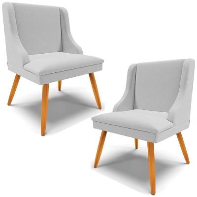 Kit 2 Poltronas Decorativas Pés Palito De Madeira Firenze Linho Cinza/natural G19 - Gran Belo