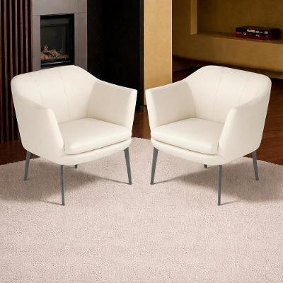Kit 2 Poltronas Decorativas 76cm Rosalie Pés Em Ferro Couro Offwhite G34 - Gran Belo