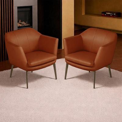 Kit 2 Poltronas Decorativas 76cm Rosalie Pés Em Ferro Couro Conhaque G34 - Gran Belo