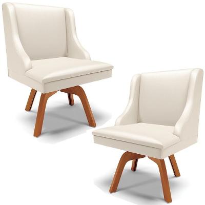 Kit 2 Poltronas Decorativas Base Giratória De Madeira Firenze Pu Bege/natural G19 - Gran Belo