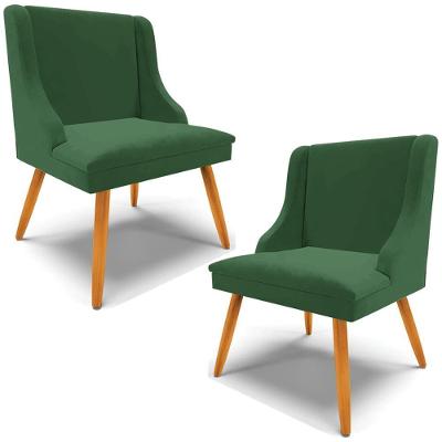 Kit 2 Poltronas Decorativas Pés Palito De Madeira Firenze Veludo Verde/natural G19 - Gran Belo