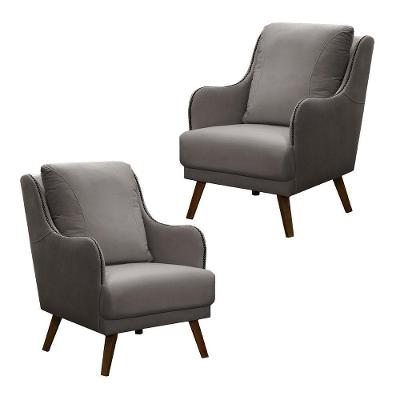 Kit 2 Poltronas Decorativas Catar Com Tachas Suede Cinza G33 - Gran Belo