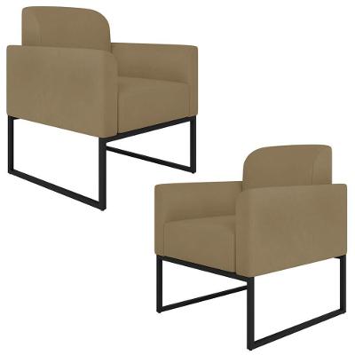 Kit 2 Poltronas Decorativas Isabella Base Industrial Suede Nude/preto G19