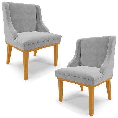 Kit 2 Poltronas Decorativas Base Fixa De Madeira Firenze Suede Cinza/castanho G19 - Gran Belo