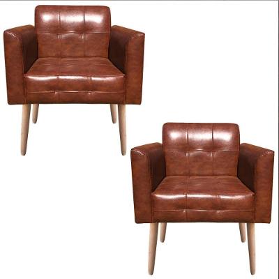 Kit 2 Poltronas Decorativas Pés Palito Karen Pu Marrom Nozes G19 - Gran Belo