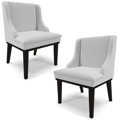 Kit 2 Poltronas Decorativas Base Fixa De Madeira Firenze Linho Cinza/preto G19 - Gran Belo