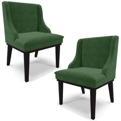 Kit 2 Poltronas Decorativas Base Fixa De Madeira Firenze Suede Verde Esmeralda/preto G19 - Gran Belo