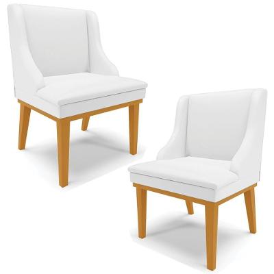Kit 2 Poltronas Decorativas Base Fixa De Madeira Firenze Pu Branco Fosco/castanho G19 - Gran Belo