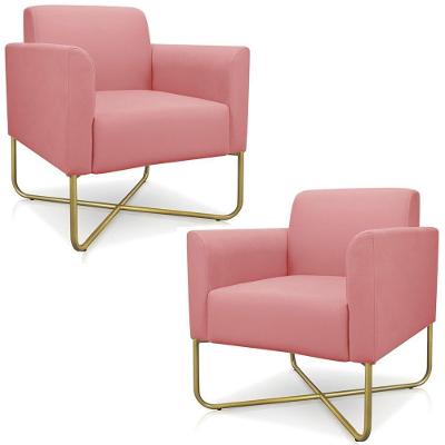 Kit 2 Poltronas Decorativas Isabella Base X Suede Rosê/dourado G19 - Gran Belo