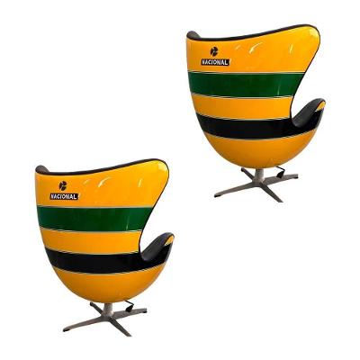 Kit 2 Poltronas Decorativas Egg Chair Capacete Nacional Senna Verde/amarelo G53 - Gran Belo