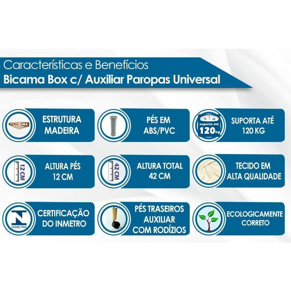 Cama Box Base c/Auxiliar Solteiro Universal Tecido Bordado White (88x188x30) - Paropas - 4