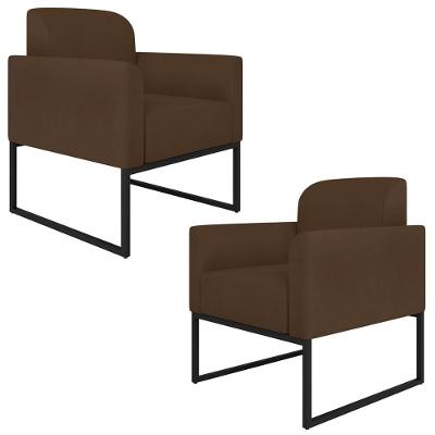 Kit 2 Poltronas Decorativas Isabella Base Industrial Suede Marrom/preto G19