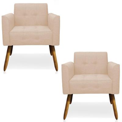 Kit 2 Poltronas Decorativas Pés Palito Karen Linho Bege G19 - Gran Belo