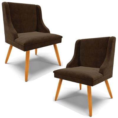 Kit 2 Poltronas Decorativas Pés Palito De Madeira Firenze Suede Marrom/natural G19 - Gran Belo