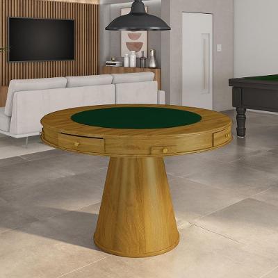 Mesa De Jogos Carteado 4 Lugares Bellagio Com Gavetas E Tampo Reversível Base Cone Com Tecido Mel/verde G42 - Gran Belo