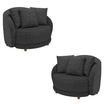 Kit 2 Poltronas Decorativas Base Fixa Galáxia Com Almofadas Linho Chumbo G45 - Gran Belo