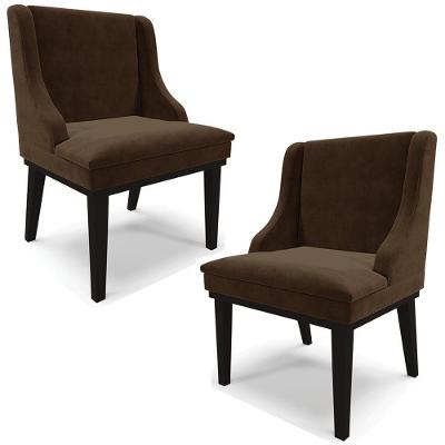 Kit 2 Poltronas Decorativas Base Fixa De Madeira Firenze Suede Marrom/preto G19 - Gran Belo