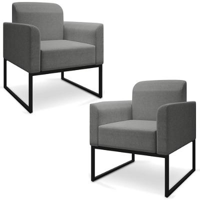 Kit 2 Poltronas Decorativas Isabella Base Industrial Linho Grafite/preto G19