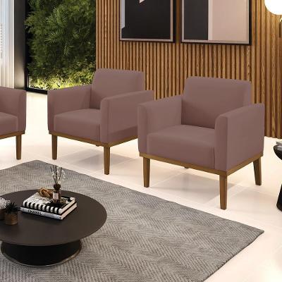 Kit 2 Poltronas Decorativas Isabella Pés Fixo Em Madeira Castanho Veludo Rose G19 - Gran Belo