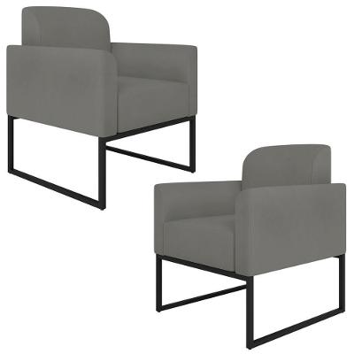 Kit 2 Poltronas Decorativas Isabella Base Industrial Suede Grafite/preto G19