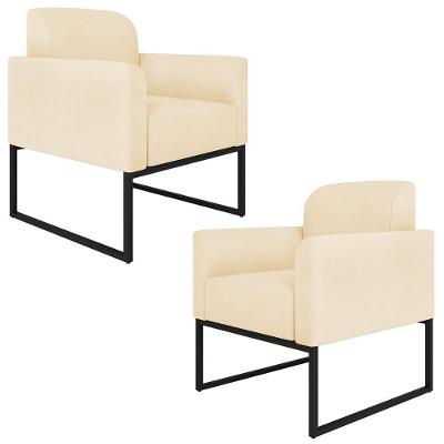 Kit 2 Poltronas Decorativas Isabella Base Industrial Suede Bege/preto G19
