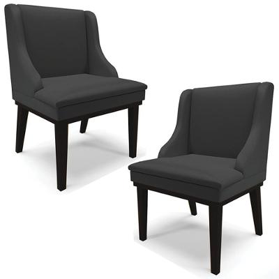 Kit 2 Poltronas Decorativas Base Fixa De Madeira Firenze Pu Preto Fosco G19 - Gran Belo