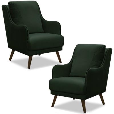 Kit 2 Poltronas Decorativas Catar Com Tachas Veludo Verde G33 - Gran Belo