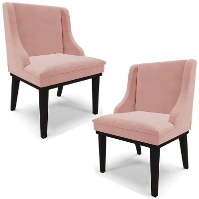 Kit 2 Poltronas Decorativas Base Fixa De Madeira Firenze Veludo Rosê/preto G19 - Gran Belo