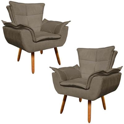 Kit 2 Poltronas Decorativas Pés Palito Charger Suede Nude G19 - Gran Belo