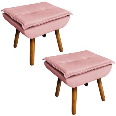 Kit 2 Puff's Decorativos Pés Palito Charger Veludo Rosê G19 - Gran Belo