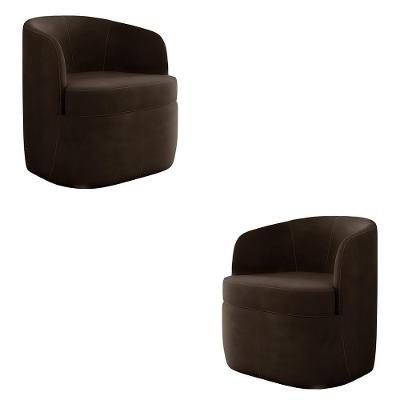 Kit 2 Poltronas Decorativas Design Moderno Bel Sala De Estar Base Giratória Veludo Marrom G33 - Gran Belo