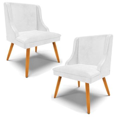 Kit 2 Poltronas Decorativas Pés Palito De Madeira Firenze Pu Branco Brilho/natural G19 - Gran Belo