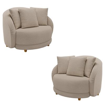 Kit 2 Poltronas Decorativas Base Fixa Galáxia Com Almofadas Linho Off White G45 - Gran Belo