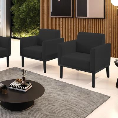 Kit 2 Poltronas Decorativas Isabella Pés Fixo Em Madeira Preto Veludo Preto G19 - Gran Belo