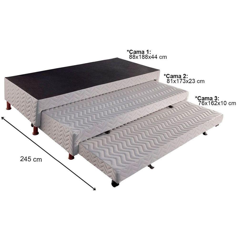 Cama Box Base c/2 Auxiliares Solteiro Universal Rústico Bordado White (88x188x32) - Paropas - 6
